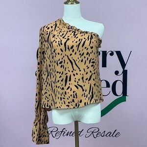 Buddy Love Tan and Black One-Shoulder Blouse